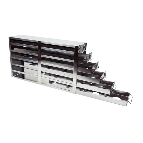 [FR-DRW-2-24-PAN] stainless steel laboratory freezer drawer rack for 2 inch cryo boxes panasonic models only 6 tall by 4 deep 